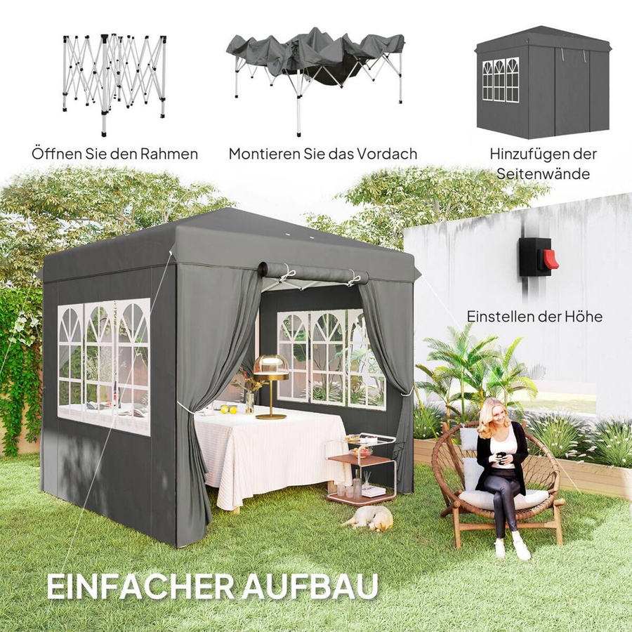 Outsunny Pavillon Dunkelgrau mit 4 Seitenteilen B/H/L: 250 x 268 x 250 cm - Bild 6