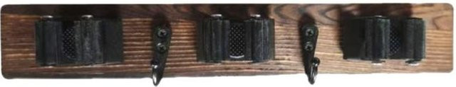 Wandmontiertes Besenaufbewahrungsregal aus Naturholz in Braun mit Haken für Küche, Badezimmer und Flur - Bild 1