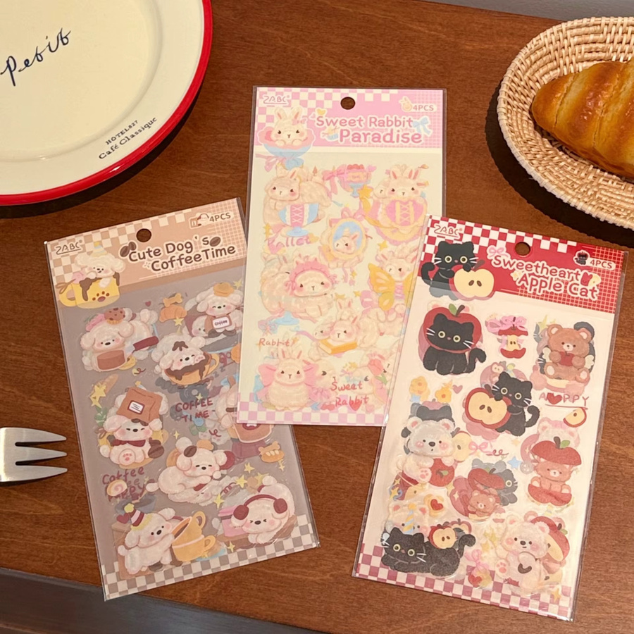 Niedliche Haustier-Teeparty Sticker Set in Mehrfarbig für DIY Notizbücher und dekorative Karten - Bild 3