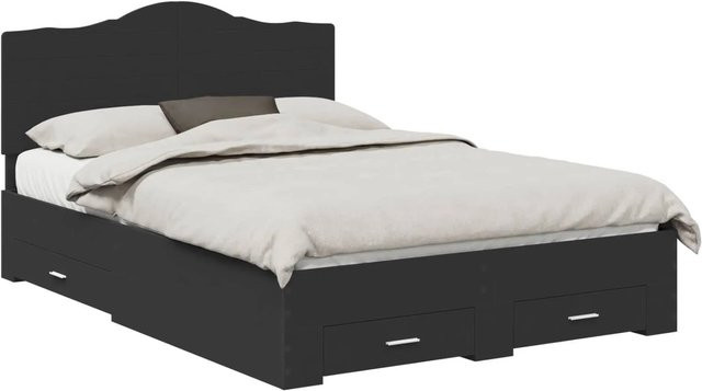 vidaXL Bettrahmen mit Kopfteil und Schubladen in Schwarz, modern, Holzwerkstoff, B/T/H: 140 x 190 x 143 cm - Bild 1