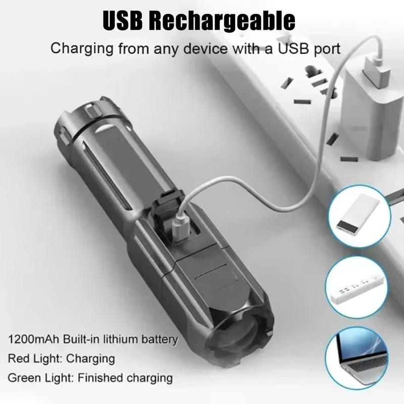 XIWANGFIRE K19 Taktische Taschenlampe mit Teleskop-Zoom und eingebauter Batterie in Schwarz - Bild 4