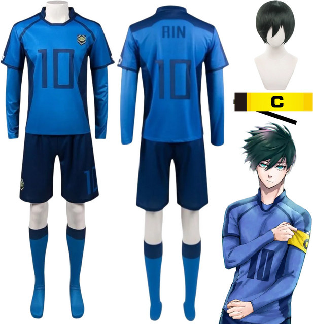 Anime Rin Cosplay Kostüme, Fußballtrikot Rin Itoshi Fußballuniform-Set, Blau - Bild 1
