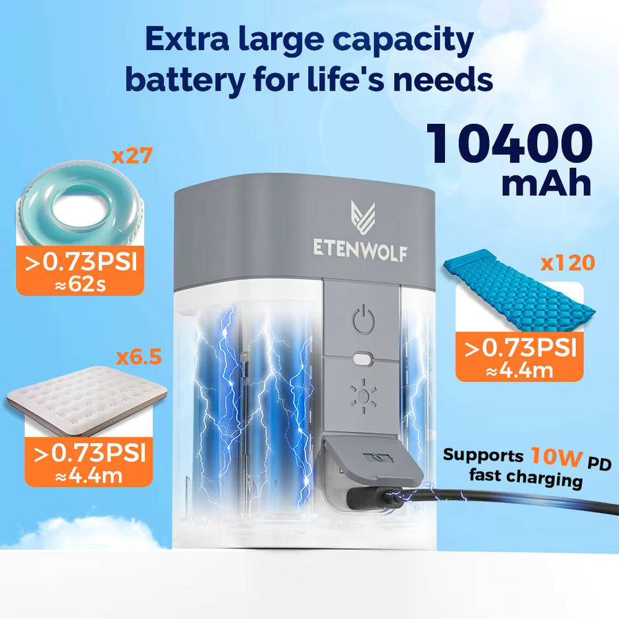 ETENWOLF AIR 5 PRO Elektrische Luftpumpe mit 720 LPM und 10400 mAh Akku als tragbarer Inflator und Deflator für Poolschwimmer - Bild 2