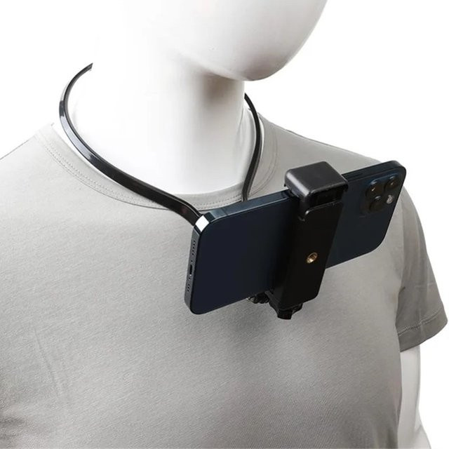 Tragbarer Hals-Telefonhalter für iPhone, Samsung und Action-Kameras wie GoPro oder DJI in Schwarz - Bild 1