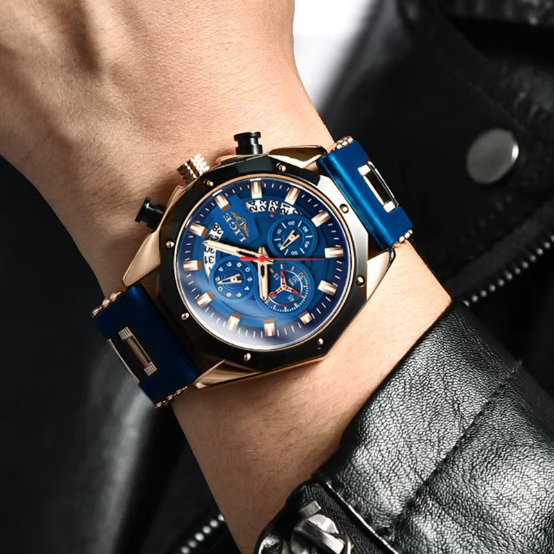 Lige Armbanduhr Chronograph, Quarz, Silikon, Blau, Herren - Bild 4