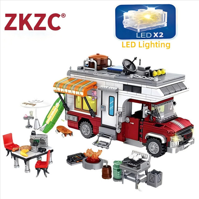 ZKZC MOC Camper-Van Modellbaustein Set mit LED-Beleuchtung in Mehrfarbig - Bild 1