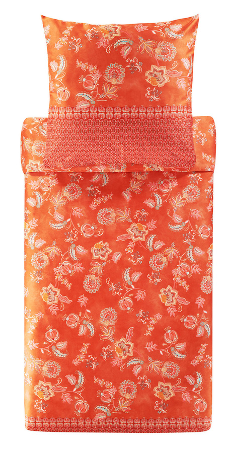Bassetti Chiaia Mako-Satin Bettwäsche mit floralem Design in Orange, bestehend aus Bettbezug und Kissenbezug, reversible Ausführung - Bild 1