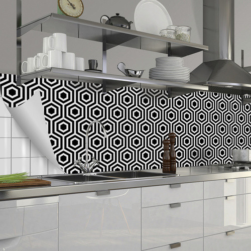 mySPOTTI Küchenrückwand Pandora aus PVC in Schwarz und Weiß mit grafischem Design, Breite: 280,0 cm, Höhe: 60,0 cm - Bild 2