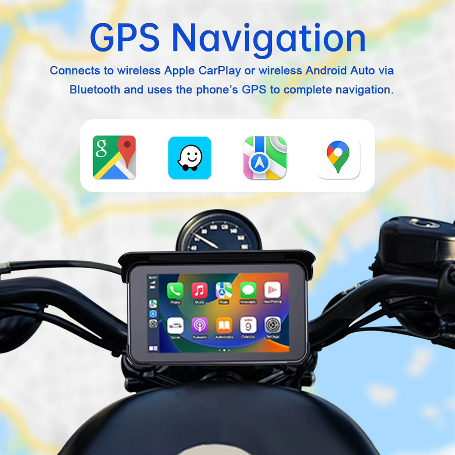 Tragbare 5-Zoll Motorrad-Navigation mit Apple CarPlay und Android Auto, IPX7 wasserdichtes GPS-Gerät mit Touchscreen in Schwarz - Bild 6