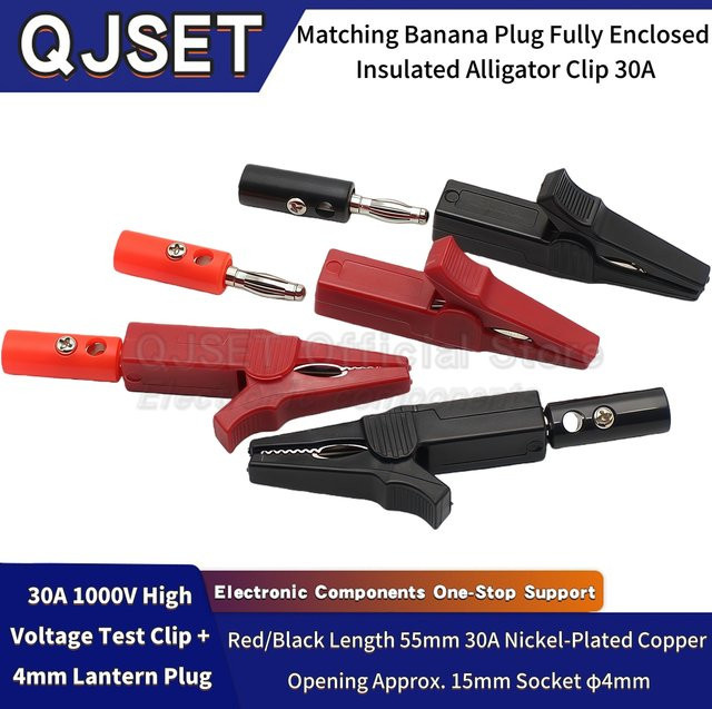 4er Set Krokodilklemmen mit 4mm Bananenstecker Testkabel in Rot für elektrisches Prüfzubehör - Bild 1