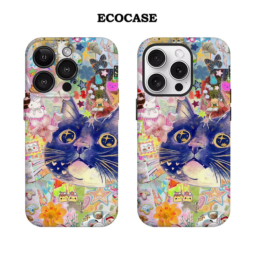 Kawaii Cat Collage Handyhülle für iPhone 17 16 15 14 13 12 11 Pro Max Plus mit doppelschichtiger Rückseite in Multicolour - Bild 2