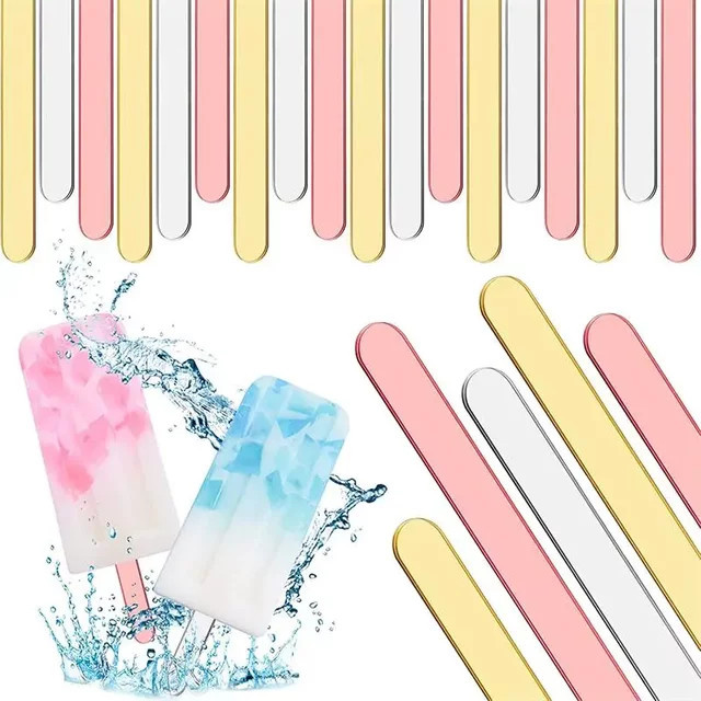 100 Stück Mini Acryl Eis am Stiel Sticks für Kinder Handwerk DIY in Transparent und Gold, B/H: 1,0 x 11,5 cm - Bild 1