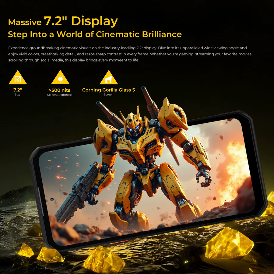 OUKITEL WP60 Robustes 5G Smartphone in Schwarz mit 512 GB ROM, 36 GB RAM, 7,2 Zoll HD+ 120Hz Display, 10000mAh Akku, 108MP Kamera und Android 15 mit NFC - Bild 3
