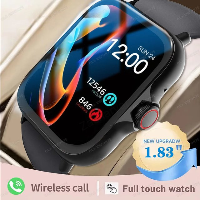 Ola Esporte HW12 Smartwatch in Schwarz mit Bluetooth-Anruffunktion, Herzfrequenzmessung, Blutsauerstoff- und Blutdruckmessung sowie Schlafüberwachung und Wasserdichtigkeit - Bild 1