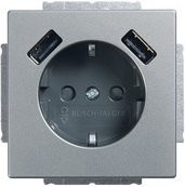 Busch-Jaeger Schuko-Steckdose mit 2x USB-A Anschlüssen in Edelstahl Silber - Bild 1