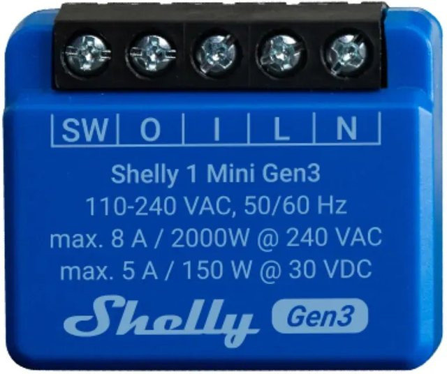 Shelly Plus 1 Mini Gen. 3 Unterputz Relaismodul mit WLAN und Bluetooth in Blau - Bild 1
