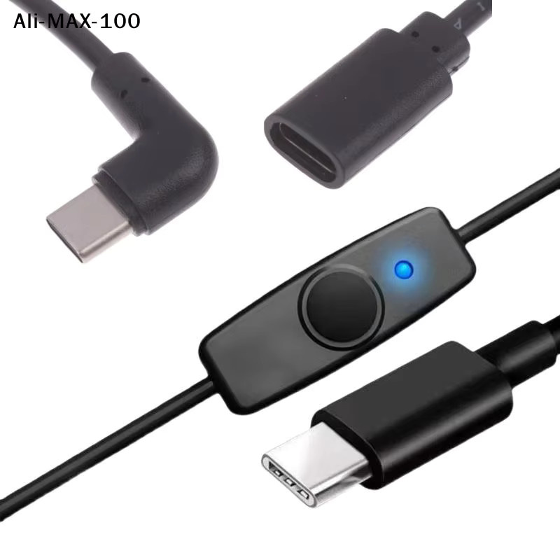 Ys USB-C auf Typ-C Stromversorgungskabel mit Ein- und Ausschalter, Schwarz, 10 cm - Bild 2