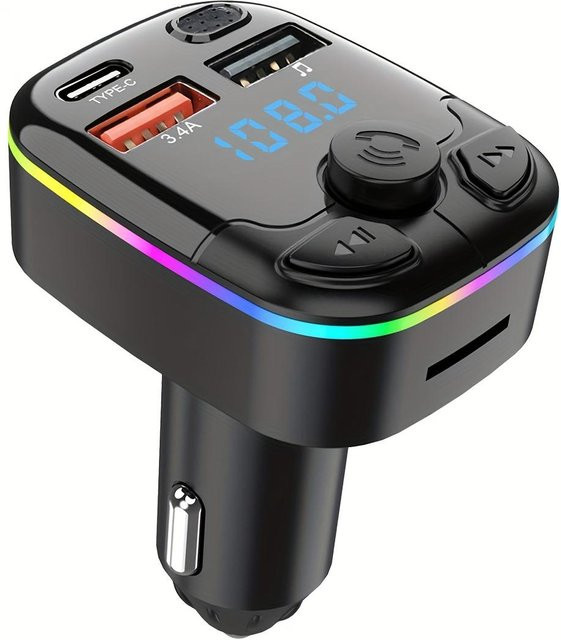 Bluetooth 5.0 Auto FM Transmitter mit PD Typ-C und Dual USB Ladegerät, 18W Schnellladegerät mit Freisprecheinrichtung und MP3-Player, Grau - Bild 1