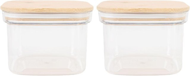 CosyHome Lebensmittellagergläser aus Kunststoff mit Bambusdeckel, quadratische Klarsichtbehälter, luftdicht und auslaufsicher, Weiß, 2x 600 ml - Bild 1
