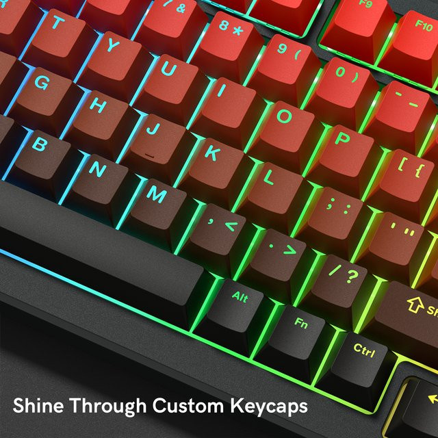 Oeny RGB Tastenkappen im Farbverlauf Rot-Schwarz aus PBT Double Shot mit Shine Through für mechanische Cherry MX Switches - Bild 1