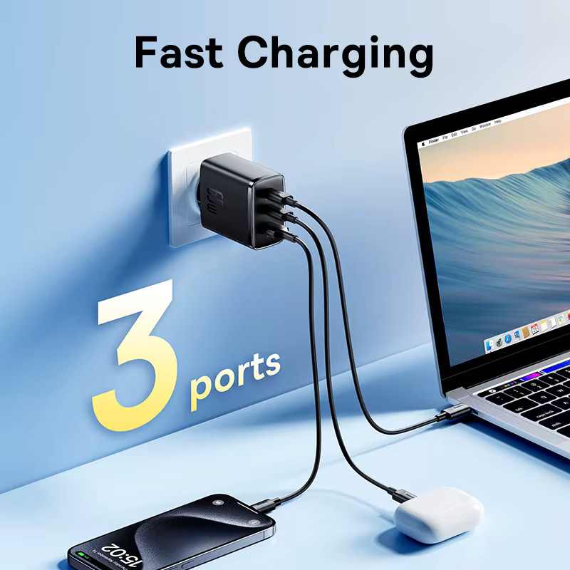 Baseus 65 W GaN USB C Ladegerät in Schwarz mit QC und PD Schnellladefunktion für iPhone, Xiaomi und Laptops - Bild 2