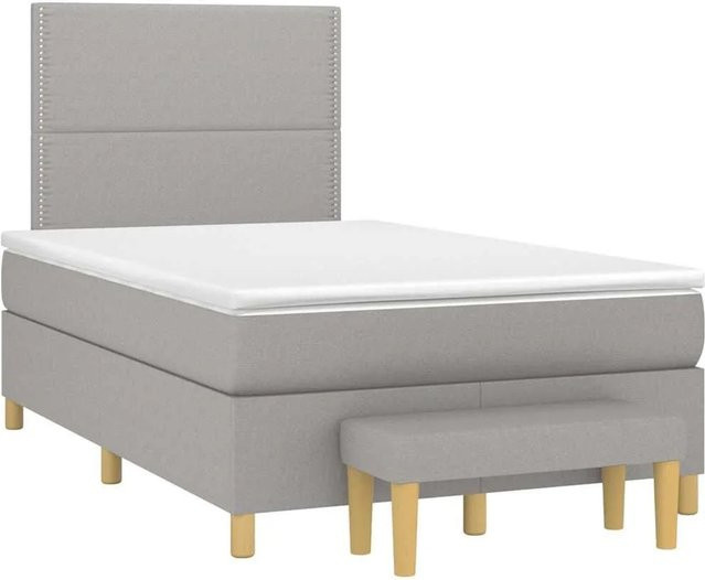 vidaXL Boxspringbett mit Matratze in Hellgrau und Weiß, Hybrid-Design mit Taschenfederkern, B/T: 120 x 190 cm - Bild 1