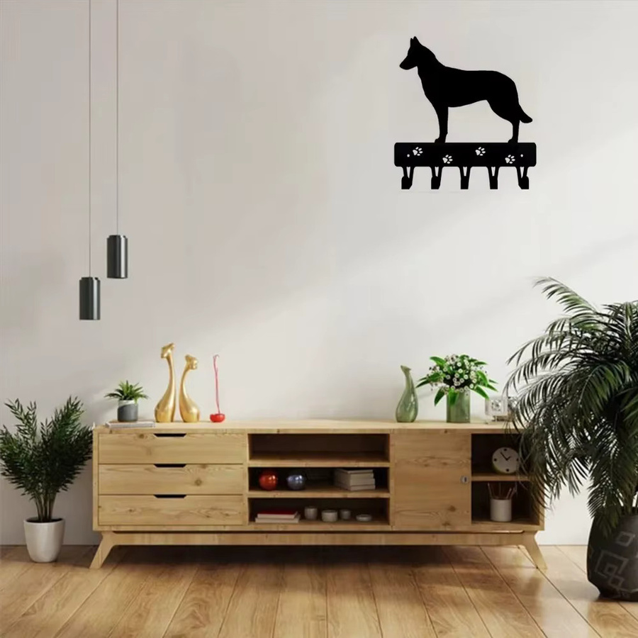 CIFBUY Wandkunst-Set aus Metall mit Hundemotiv in Schwarz als Schlüsselhalter und Kleiderhaken - Bild 5