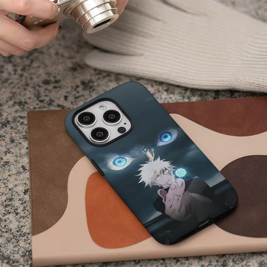G-Gojo Anime Satoru Handyhülle für iPhone 17 16 15 14 13 12 Pro Max Plus in Weiß und Multicolour mit glänzender HD-Doppelschicht-Flüssighartschale - Bild 4