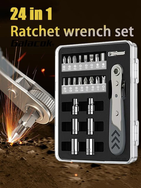 Galacok 24 in 1 Ratschenschraubendreher-Set mit 36-Zahn Mini-Steckschlüsselsatz für Autoreparaturen und Handwerk - Bild 1