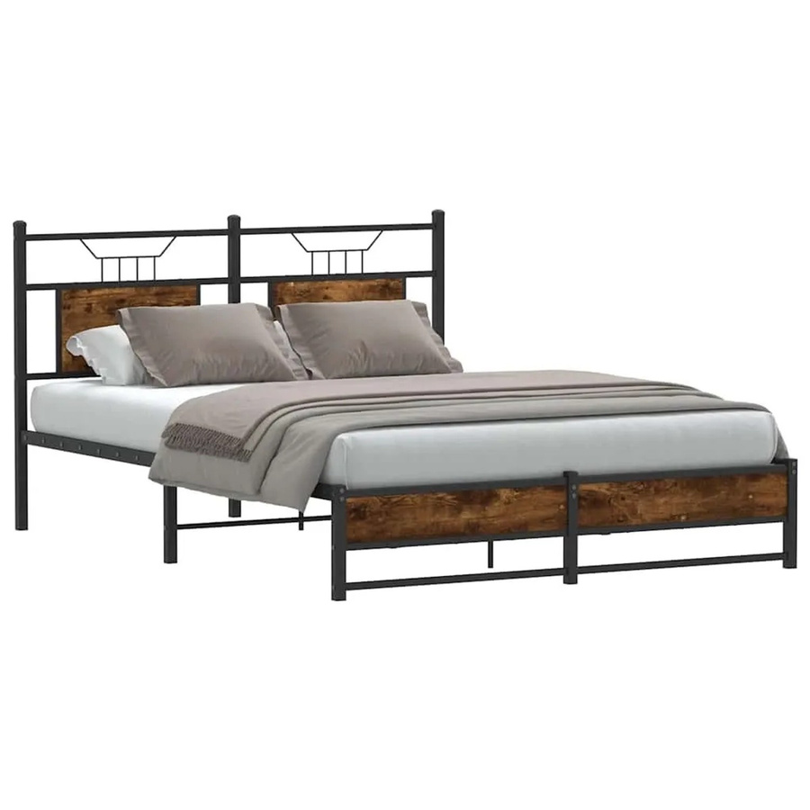 vidaXL Bettgestell aus Holzwerkstoff und Stahl in Räuchereiche, B/T/H: 140 x 200 x 147 cm - Bild 2