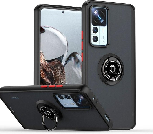 KEYSION Matte Schutzhülle mit Ringständer für Xiaomi 12T Pro 5G, Xiaomi 11T Pro, Redmi K50 Ultra und Xiaomi 11T 5G, Transparent Rot/Schwarz - Bild 1