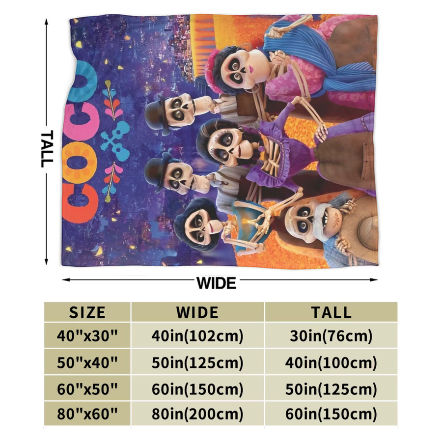 Potdemiel Fleece-Plüschdecke im Cartoon Coco Tag der Toten Design, bunte Korallen-Dekorationsdecke für Bettwäsche oder Auto, weich und warm - Bild 3