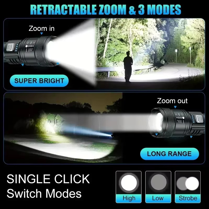 NEWBIRTH LED-Taschenlampe mit USB-Ladefunktion und Teleskop-Zoom in Schwarz - Bild 5