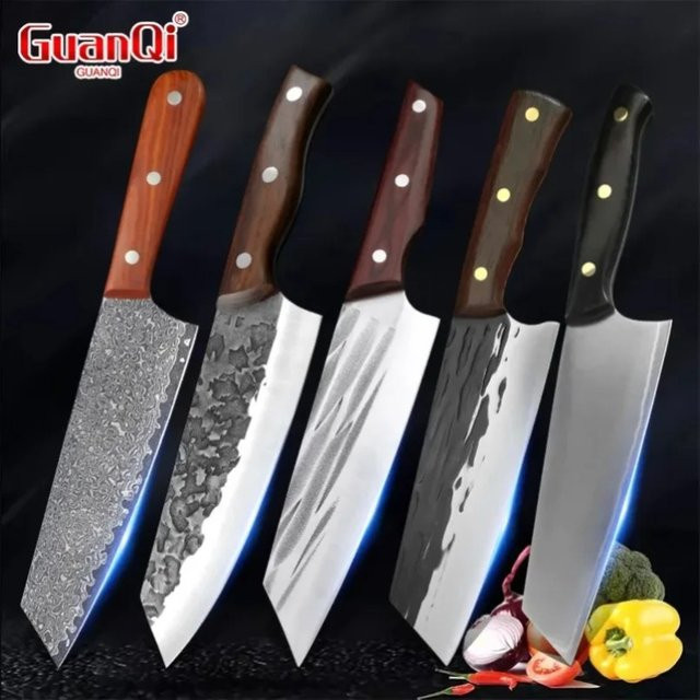 GuanQi Hackmesser aus Edelstahl mit Holzgriff für Fleisch, Geflügel und Gemüse in Silber - Bild 1