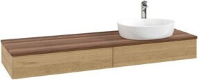 V&B Waschtischunterschrank Antao mit integrierter LED-Beleuchtung, Wandmontage, Farbe Weiß und Eiche, B: 160 cm, T: 50 cm - Bild 1