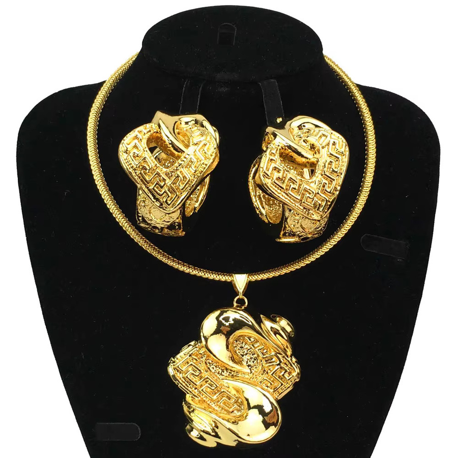 Yuminglai Schmuck-Set, Halskette und Ohrringe, Messing, Gold, Damen - Bild 2