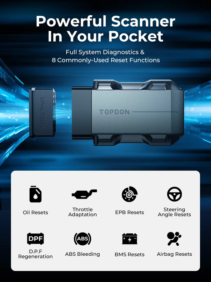 TOPDON TopScan Lite Bluetooth OBD2 Scanner zur Vollsystem-Diagnose und DTC-Fehlerbehebung in Schwarz - Bild 2