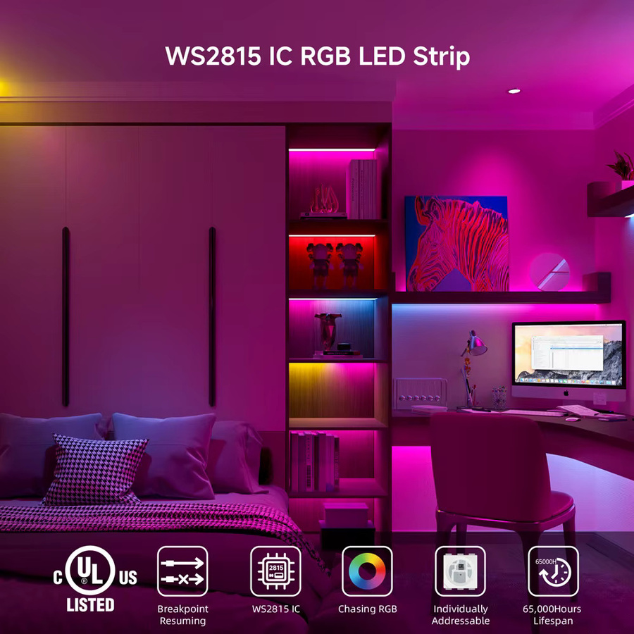 BTF-LIGHTING WS2815 RGBIC LED-Streifen mit 60 LEDs pro Meter, 12V DC, IP30, Multicolour, 5m Länge - Bild 2