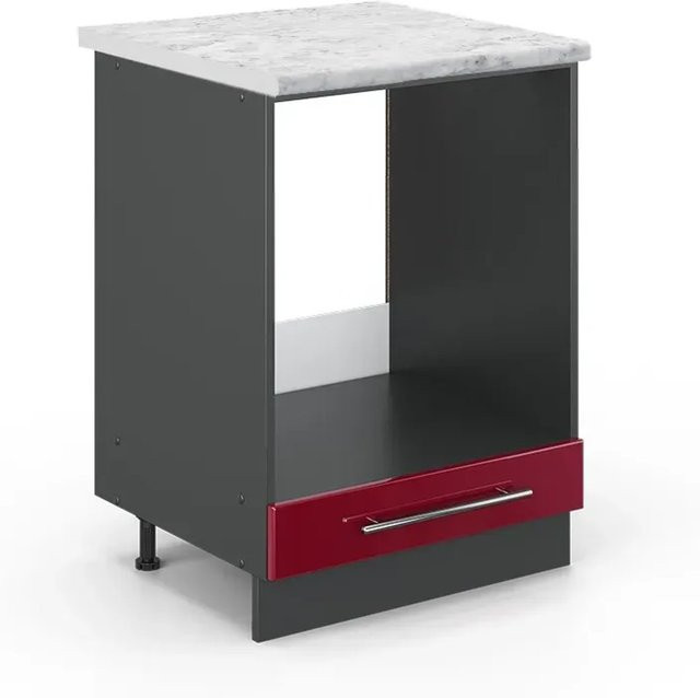 Vicco Herdbauschrank Fame-Line Bordeaux Hochglanz Anthrazit mit Marmor-Optik B: 60 cm, H: 82 cm, T: 60 cm - Bild 1