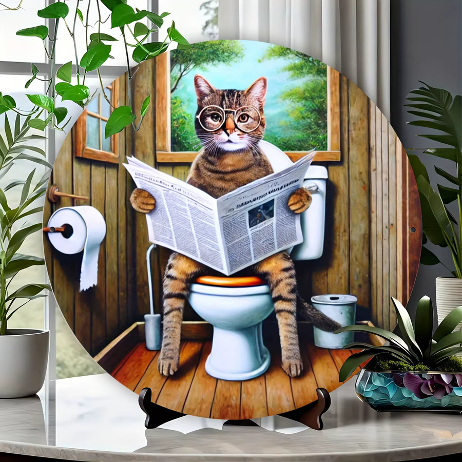 Metallschild Potdemiel Skurrile Katze liest Zeitung, Wanddekoration im rustikalen Design, B/H: 19,8 x 19,8 cm, Mehrfarbig - Bild 3