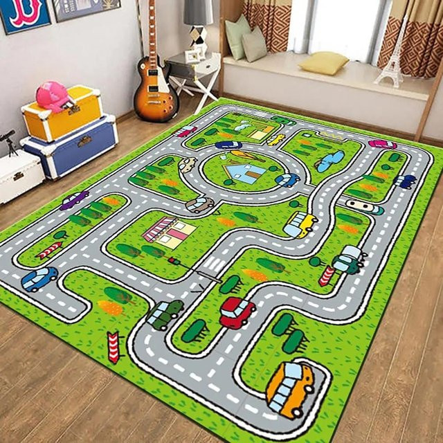 JGJG Kinder Spielzimmer Teppich mit Straßenverkehrs-Motiv, waschbarer Puzzle Spiel Bodenmatte aus Polyester, Mehrfarbig, B/T: 60 x 90 cm - Bild 1