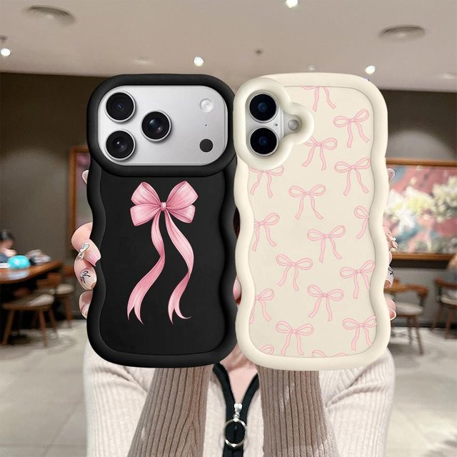 Weiche Handyhülle mit modischem Schleifen-Design für Apple iPhone Modelle in Rosa und Schwarz - Bild 1