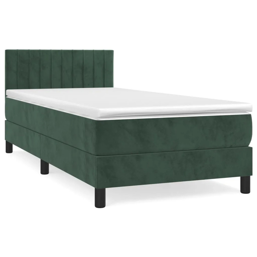 vidaXL Boxspringbett mit Matratze in Dunkelgrün aus Samt, Hybrid-Bett mit Taschenfederkern, B/T: 90 x 200 cm - Bild 2