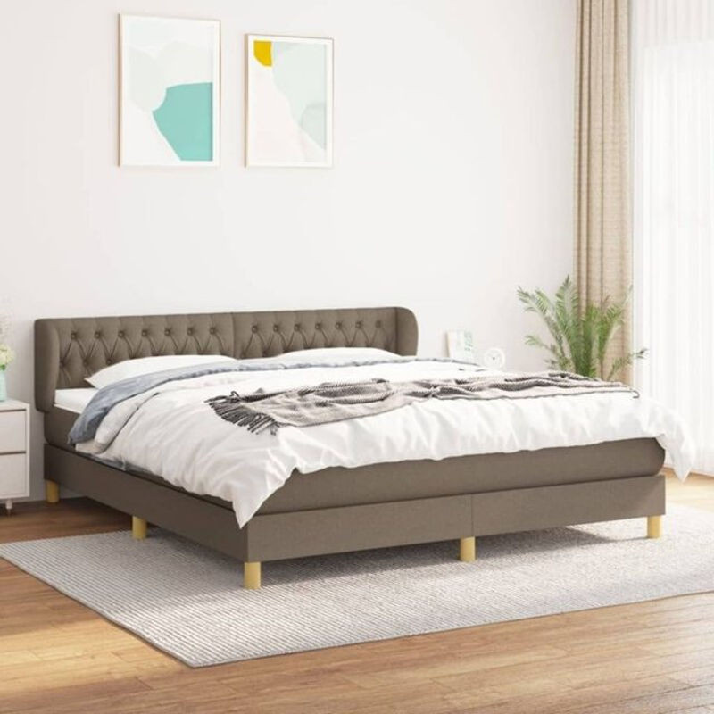 Vidaxl Boxspringbett mit Matratze in Taupe meliert und Weiß aus Stoff und Holzwerkstoff, B/T/H: 180 x 200 x 78 cm - Bild 1