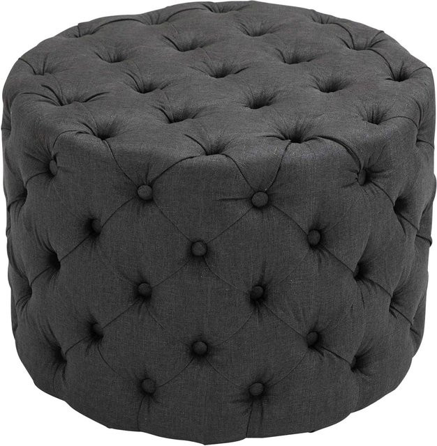 TPFLiving Sitzhocker Darcy Stoff in Dunkelgrau, Form: Zylindrisch, Stil: Chesterfield - Bild 1