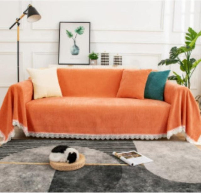 Moderner Anti-Katzen-Sofabezug aus Chenille in Orange, universelle Sofadecke für alle Jahreszeiten, B/T: 180 x 130 cm - Bild 1