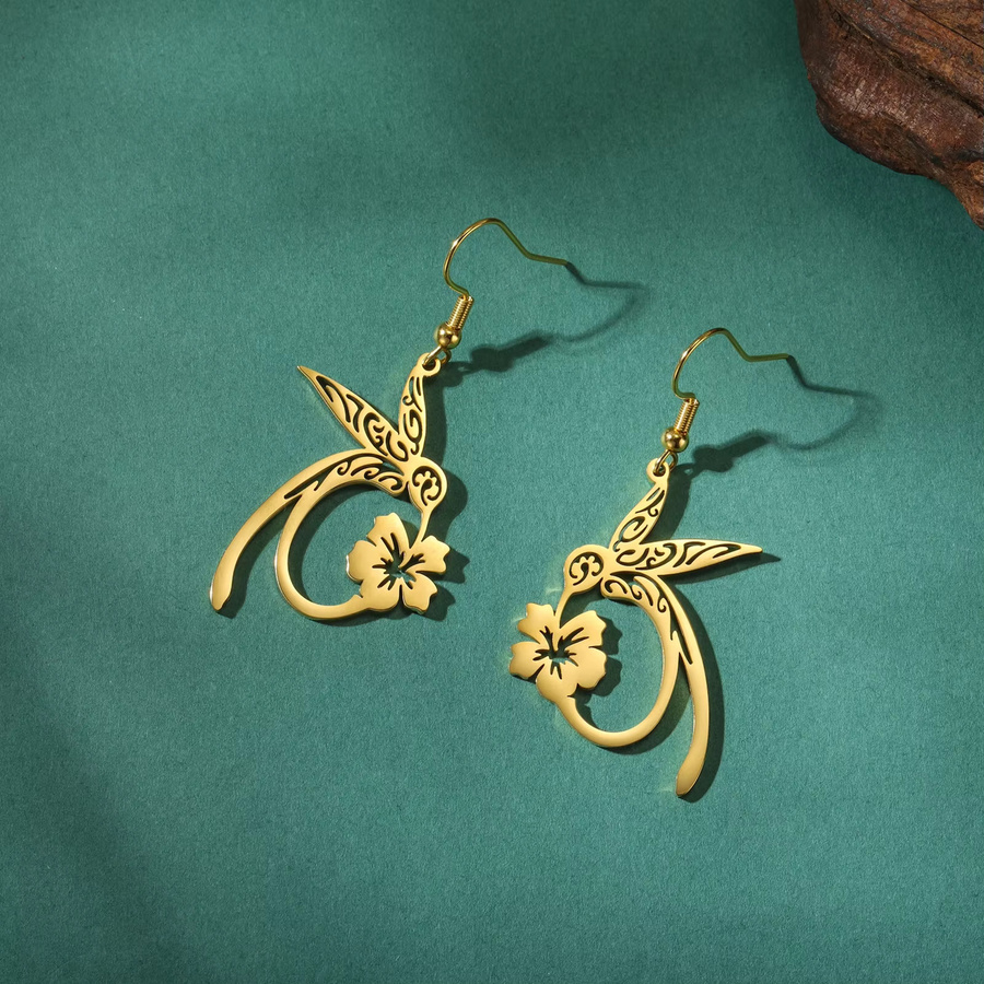 Cazador Ohrringe Kolibri-Blumen, Edelstahl, Gold, Damen - Bild 3