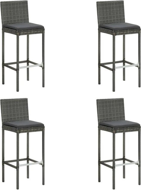 vidaXL Garten-Barhocker Set aus Poly Rattan mit Kissen in Grau, 4er-Pack - Bild 1
