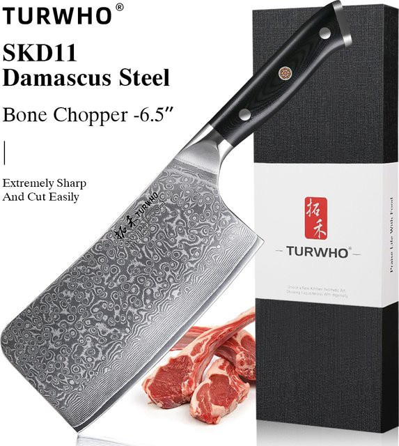 TURWHO Knochenzerkleinerermesser aus 67-lagigem japanischem SKD11-Damaststahl mit G10-Griff, 16,5 cm Cleaver - Bild 1