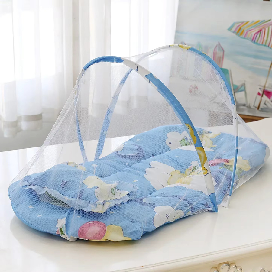 Faltbares Babybett mit Moskitonetz in Blau für Neugeborene zum Reisen und für den Sommer - Bild 1
